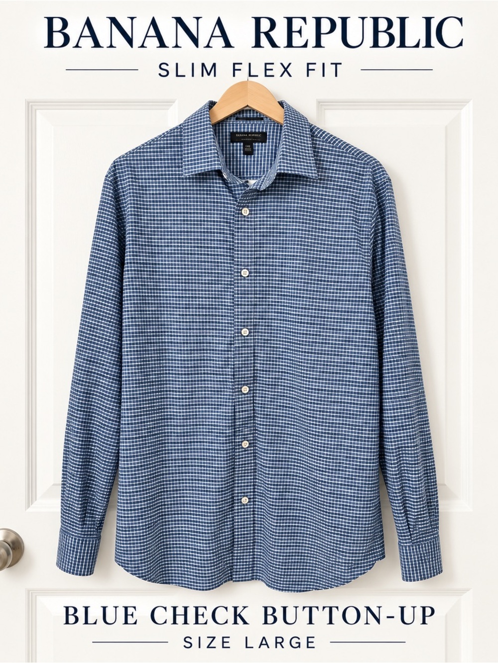 Banana Republic Blue Check Slim Fit Button-Up Shirt